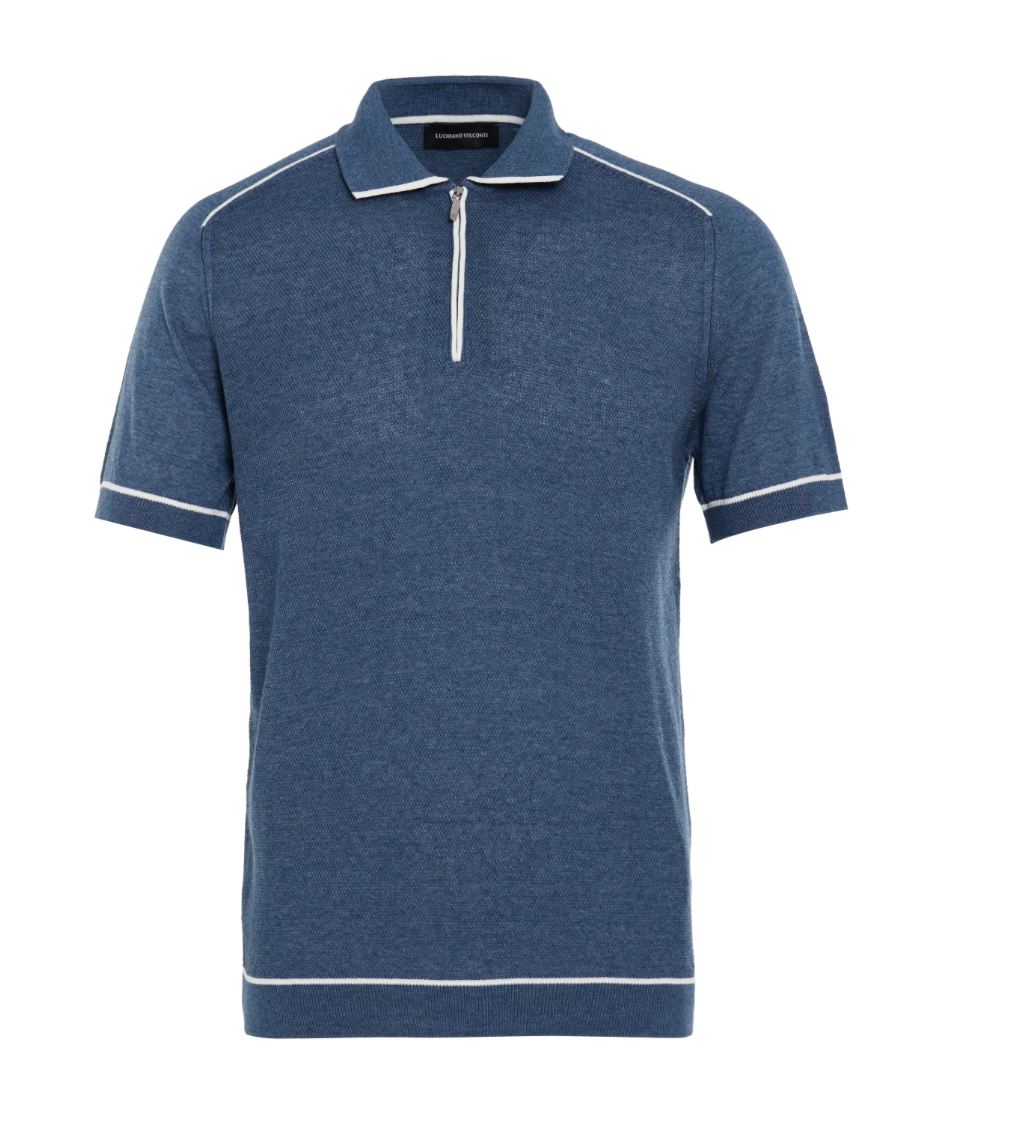 Indigo Prato Knit Quarter Zip Polo