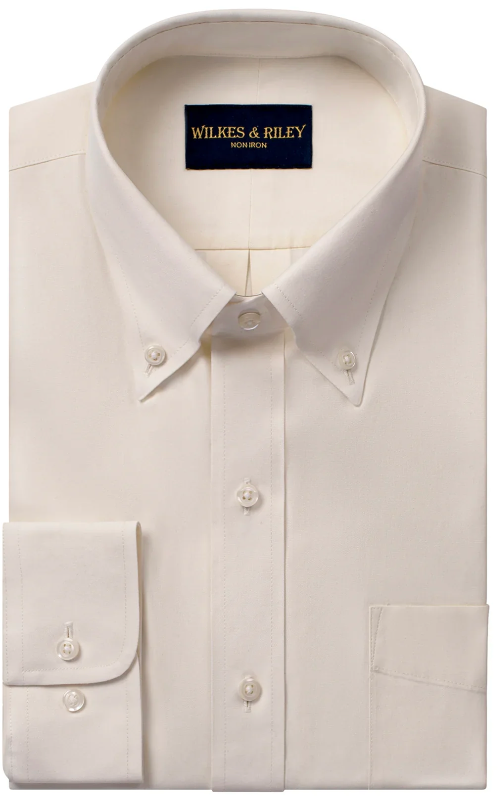 Tailored Fit Ecru Button Down Non-Iron Pinpoint Oxford Dress Shirt