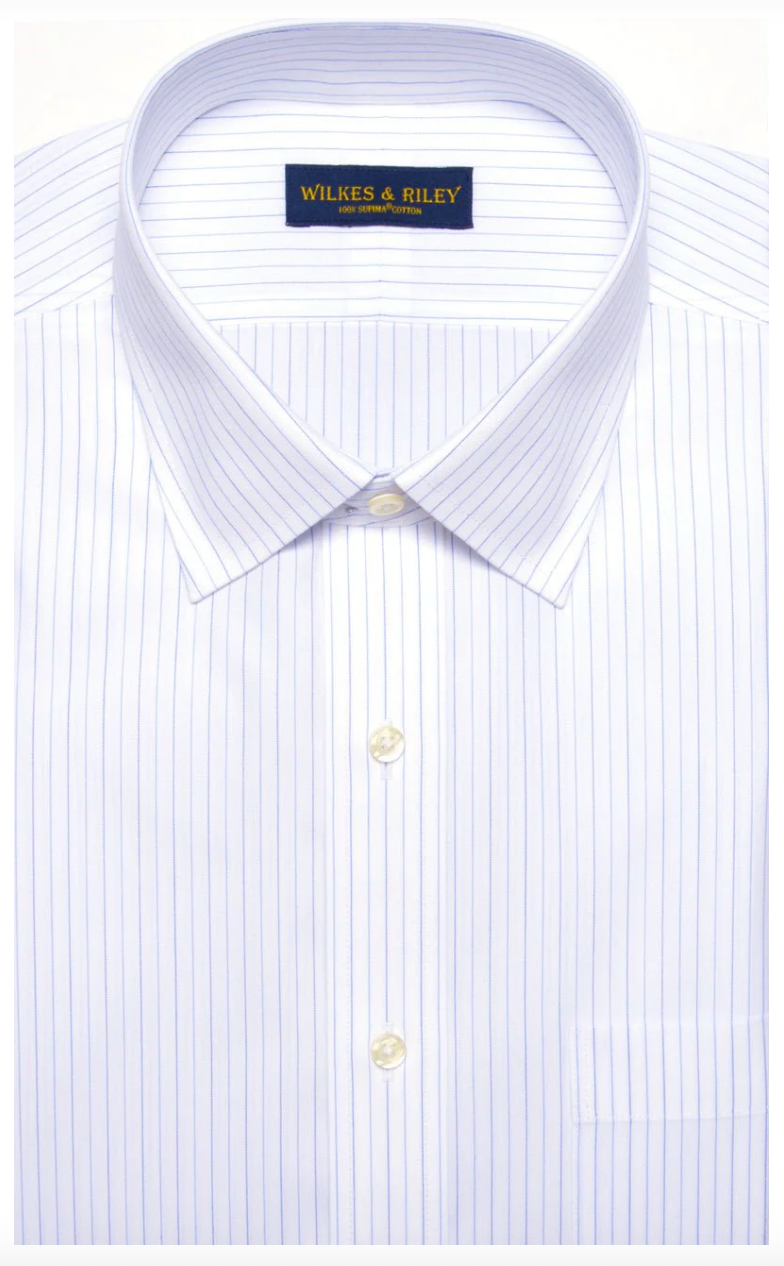 Tailored Fit Sky / navy Alternating Stripe Spread Collar Non-Iron broadcloth Dress Shirt