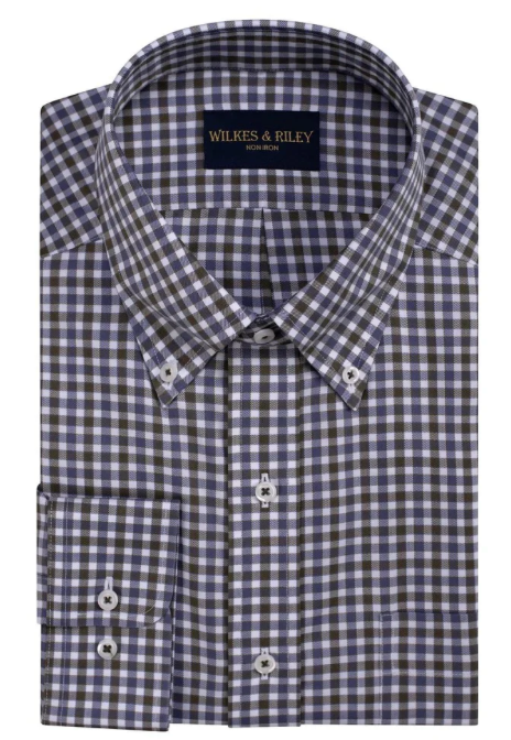 Classic Fit Green/Blue Twill Check Button-Down Collar Non-Iron Sport Shirt