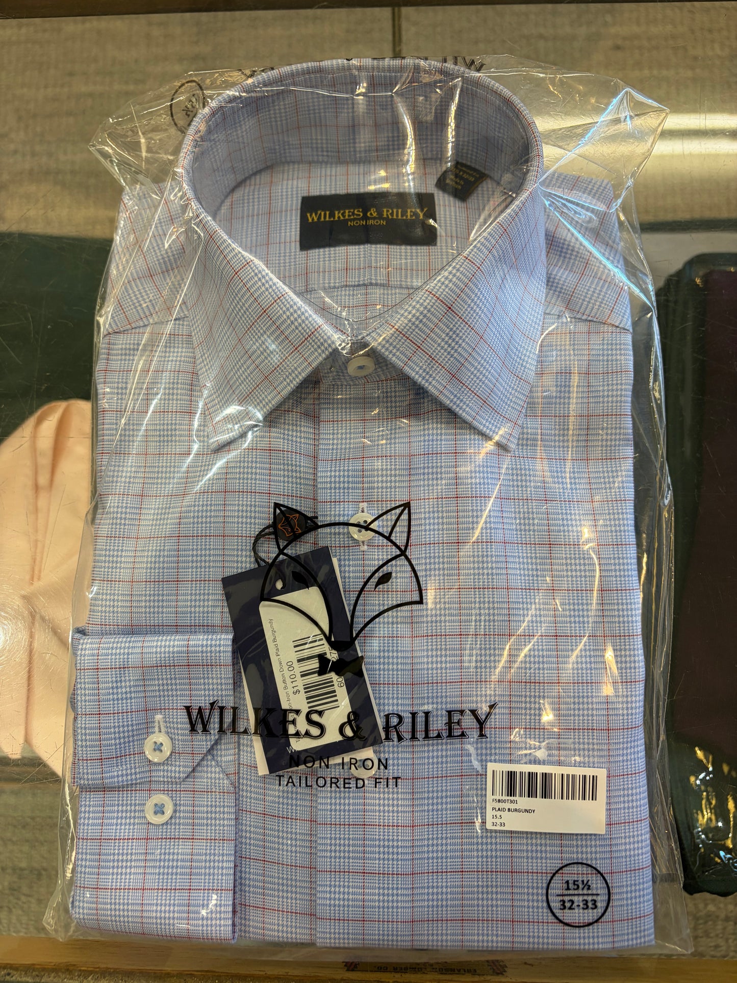 Tailored Fit Non-Iron Button Down Plaid Burgundy