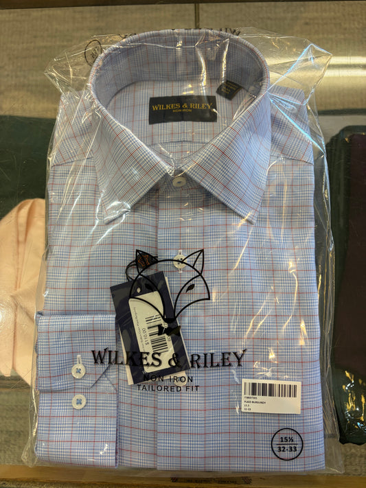 Tailored Fit Non-Iron Button Down Plaid Burgundy