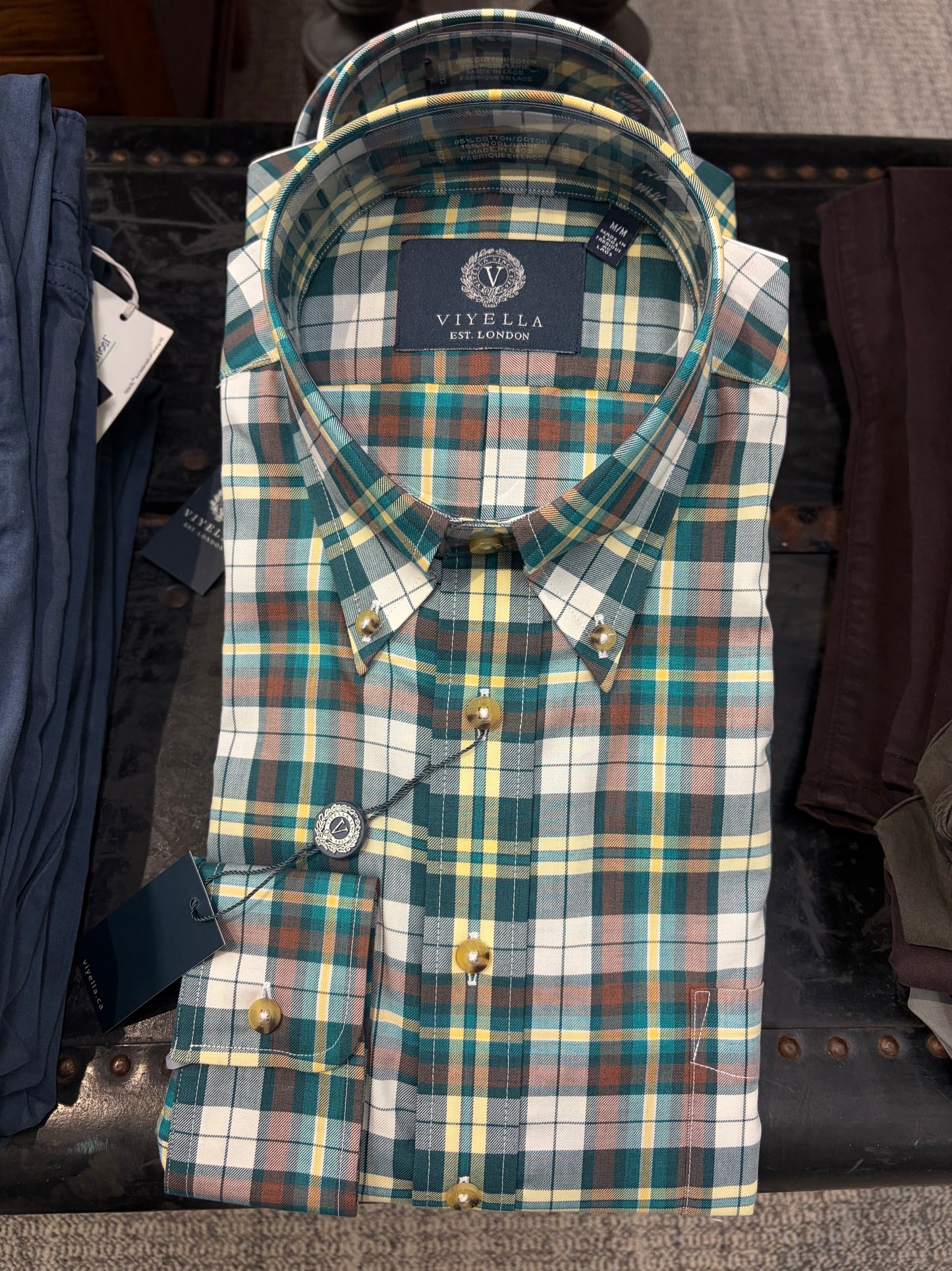 Viyella Summer Weight Long Sleeve Button Down-Moss Check