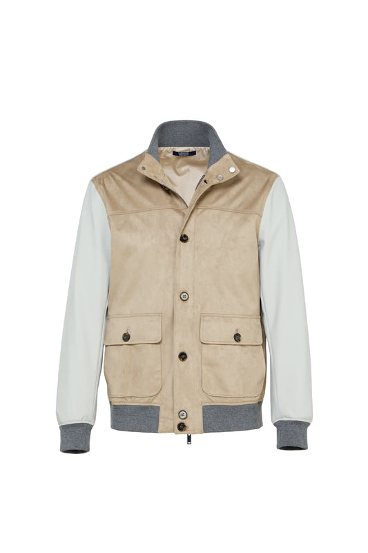 Techno Bomber Jacket in Faux Suede