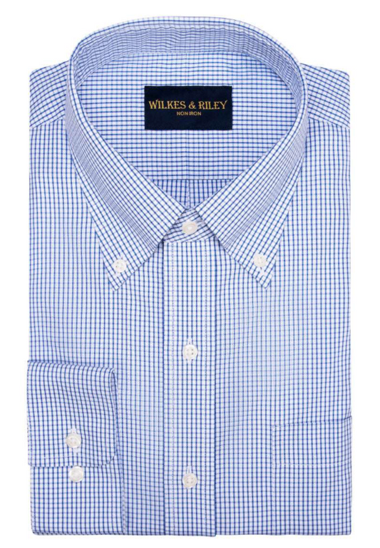 Non-Iron Tailored Fit Blue&White Plaid Button Down