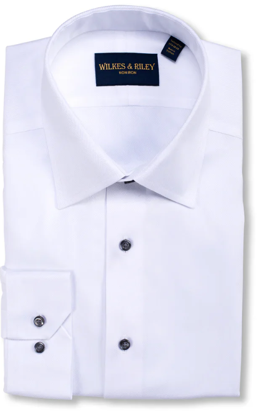 White Spread Collar Herringbone Dress Shirt