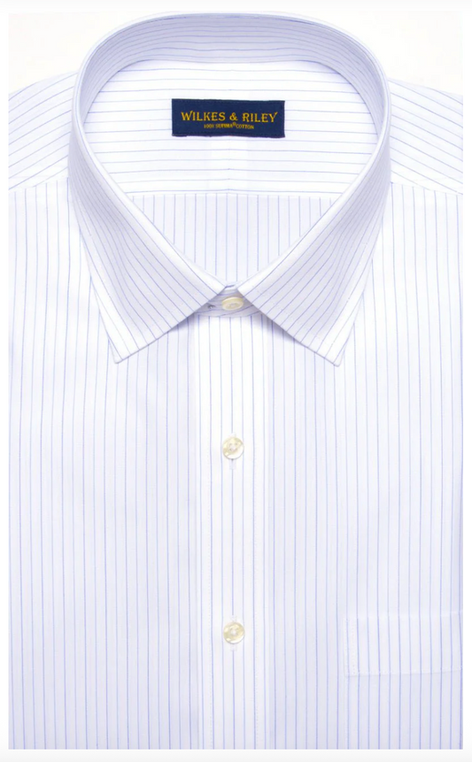 Tailored Fit Sky / navy Alternating Stripe Spread Collar Non-Iron broadcloth Dress Shirt