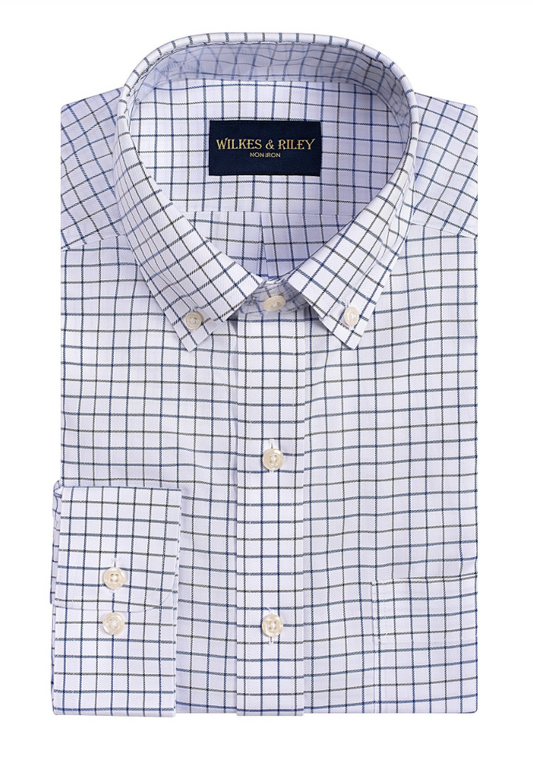 Classic Fit Charcoal /Blue Twill Check Button-Down Collar Non-Iron Sport Shirt