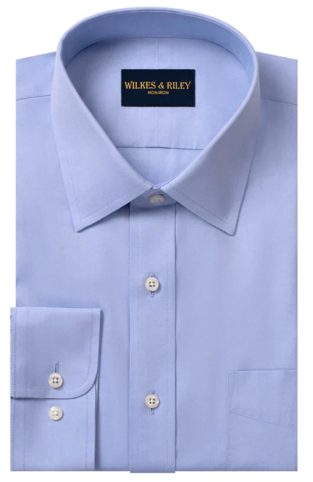 Classic Fit Blue Solid Button-Down Collar Non-Iron Pinpoint Oxford Dress Shirt