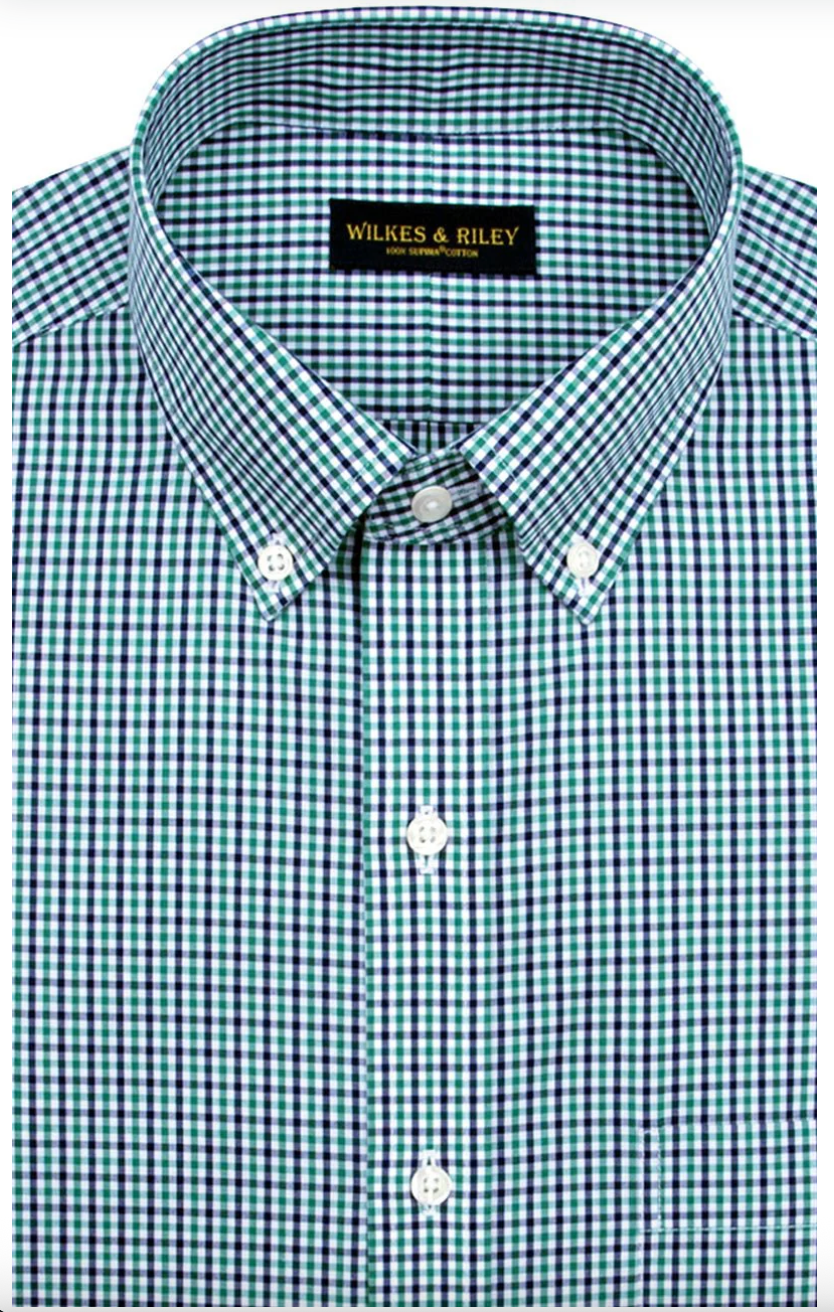 Tailored Fit Green/Navy Button-Down Collar Non-Iron Sport Shirt