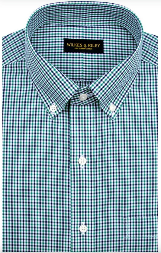 Tailored Fit Green/Navy Button-Down Collar Non-Iron Sport Shirt