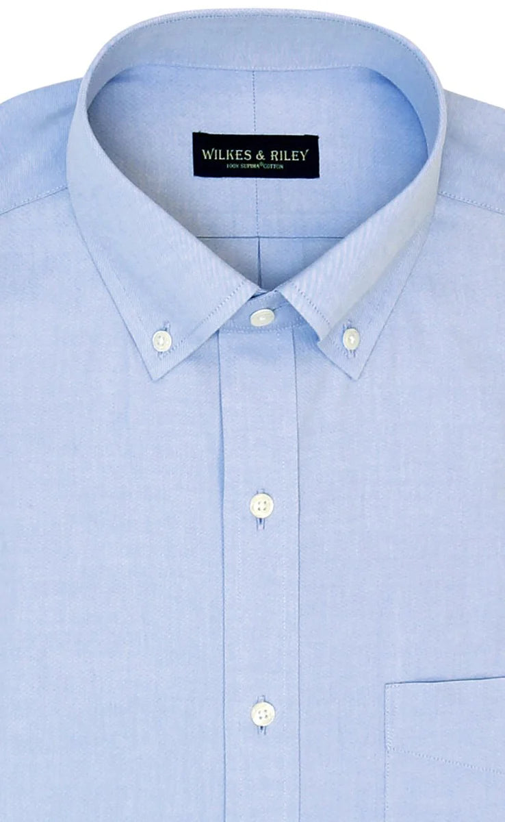 Tailored Fit Blue Solid Button-Down Collar Non-Iron Pinpoint Oxford Dress Shirt