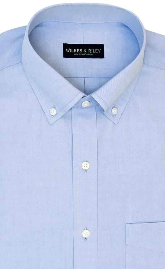 Tailored Fit Blue Solid Button-Down Collar Non-Iron Pinpoint Oxford Dress Shirt
